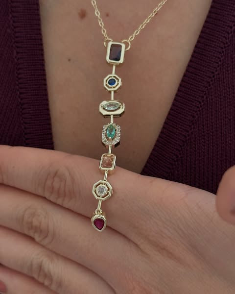 Aura Kolye Renkli Taşlı Uzun Y Kolye (1 Alana 1 Bedava)