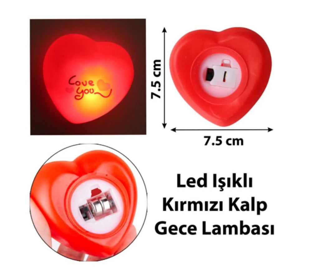 Led Işıklı Kırmızı Kalp Lamba